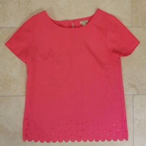 J. Crew Hot Pink Top w/laser cut details, Size XXS